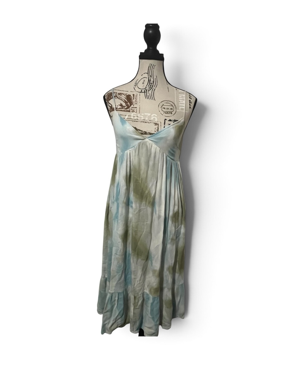 Forever 21 Fairycore 2012 Tie Dye Maxi Dress Blue Green Watercolor Boho Festival